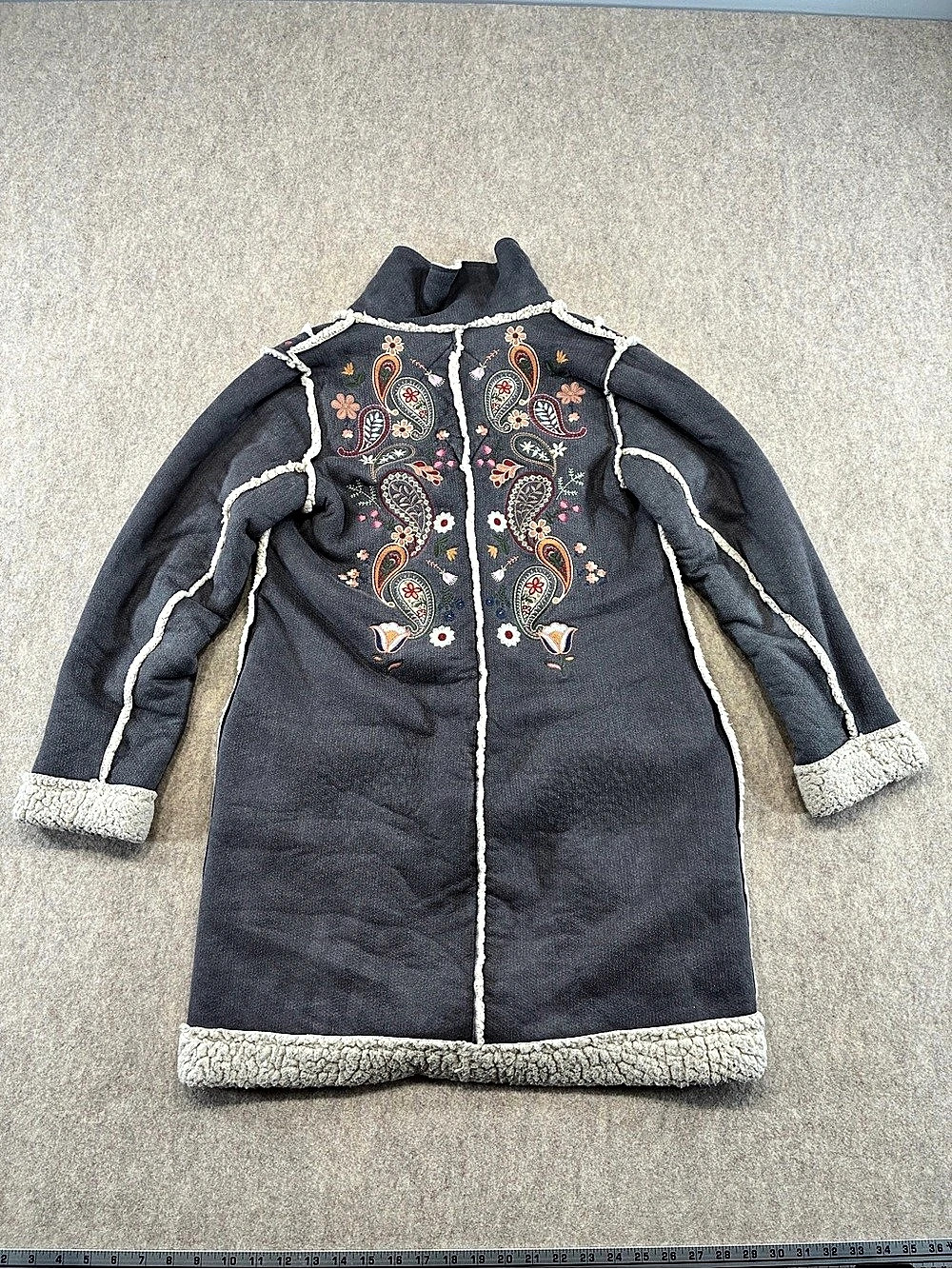 Johnny Was Biya Women's Sherpa Lined Embroidered Paisley Coat Gray Size S - Picture 8 of 16